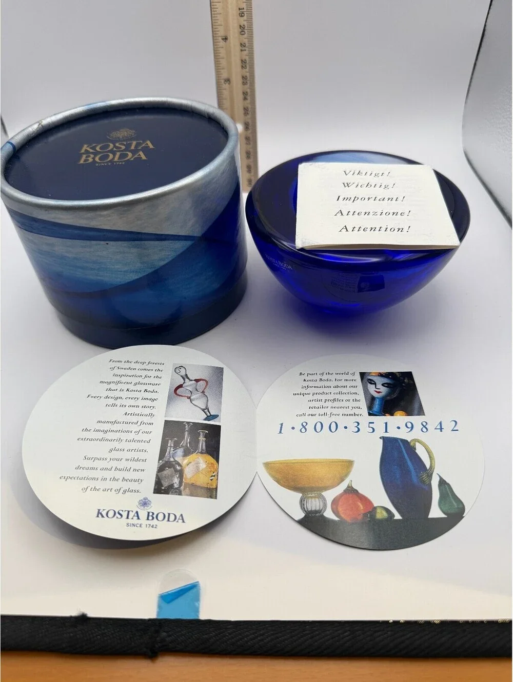 Kosta Boda Cobalt Blue Art Glass Votive Candle Holder w/ Box Sweden